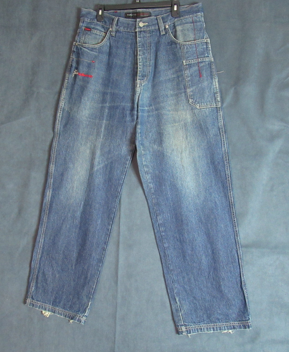 Vintage FUBU The Collection Jeans Men 36x34 Blue Denim Baggy Y2K Skater Emo 1992